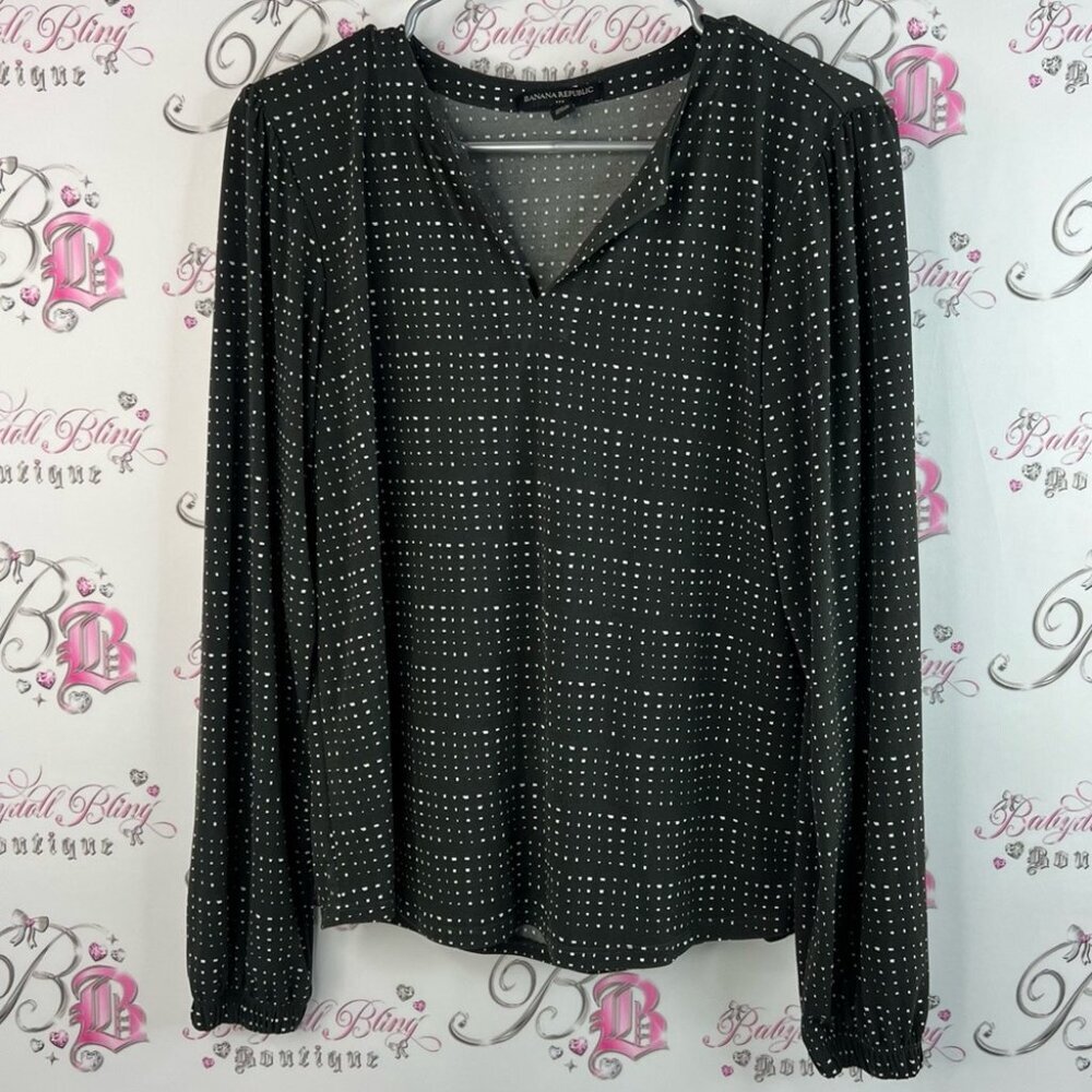 Banana republic long sleeve bubble trim hem Black Polka Dot Women's Top